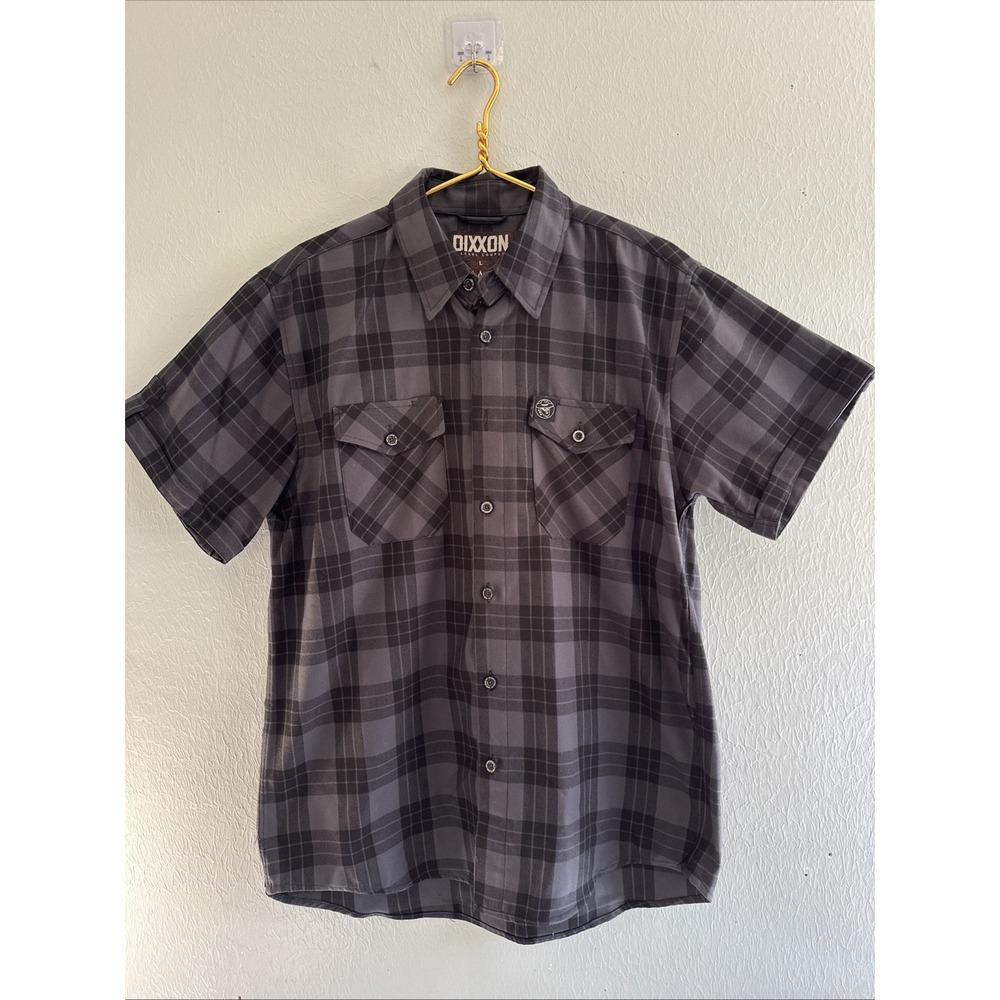 Dixxon Flannel Company Plaid Shirt Mens L Gray Short Sleeve Button Zac Brown